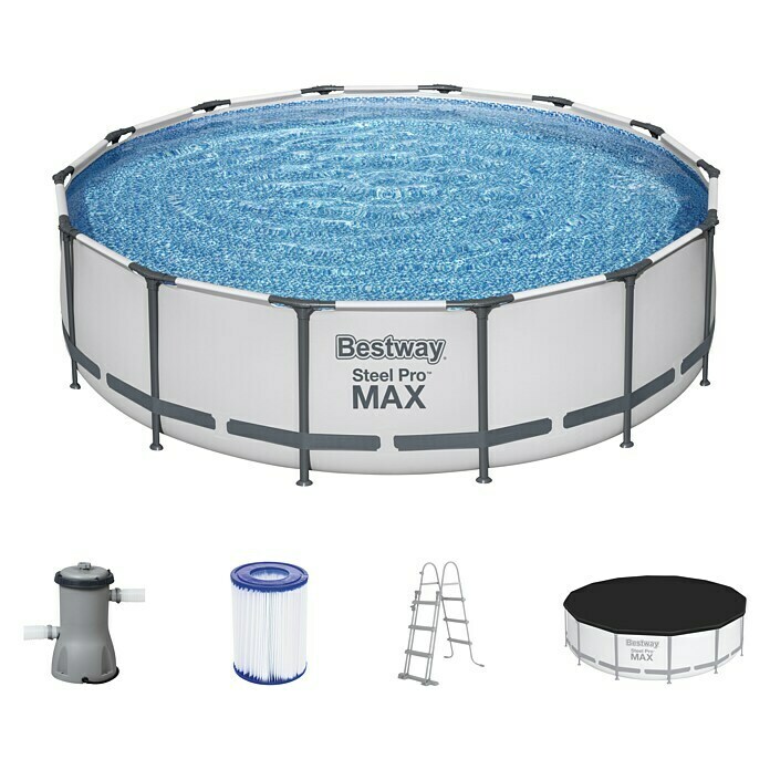 Bestway Opzetzwembad Steel Pro Max Set 427x107 (Ø x h: 427 x 107 cm, Grijs, 13.030 l) | BAUHAUS
