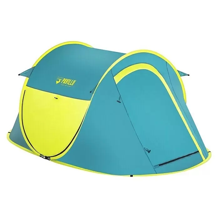 Bestway Pavillo Wurfzelt - L x B x H: 235 x 145 x 100 cm, Türkis, Max. Personenzahl: 2 - Blau-gelbes Pop-up-Zelt.