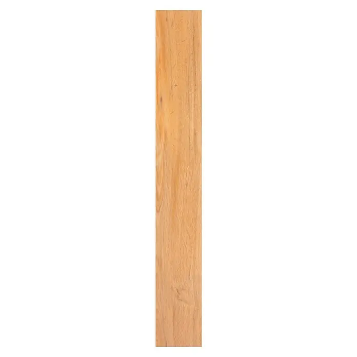 Suelo vinílico autoadhesivo Roble natural - 91,4 cm x 15,2 cm x 2 mm, Marrón - Primer plano de un panel de madera marrón claro que muestra sutiles vetas, ideal para interiores rústicos y diseño de muebles.