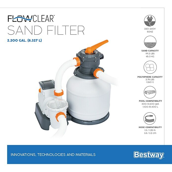 Bestway Flowclear Sandfilteranlage (Filterleistung: 8.327 l/h, Passend für Poolgröße: 51.400 l) | BAUHAUS