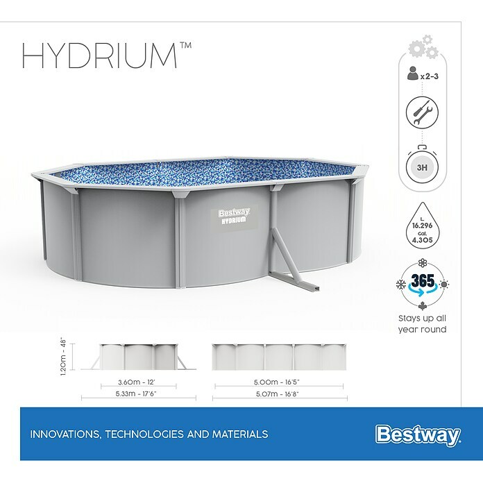 Bestway Opzetzwembad Hydrium Set 500 (l x b x h: 500 x 366 x 122 cm, Grijs, 16.296 l) | BAUHAUS