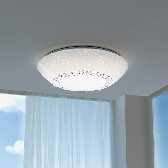 Recambio Plafón LED Mara - Ø x Al: 43 x 10,5 cm, Plástico, Blanco - La lámpara de techo LED con efecto de cielo estrellado y borde de cristal es un punto culminante elegante para cualquier habitación. La luz crea un ambiente agradable.