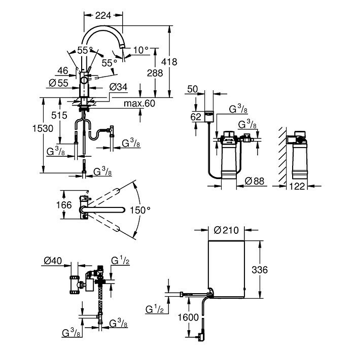 Grohe Spültischarmatur Red II DuoC-Auslauf, Boiler: Größe M, Edelstahloptik Detail Shot