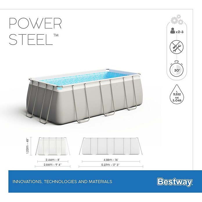 Bestway Opzetzwembad Steel Pro Max Set 488 (l x b x h: 488 x 244 x 122 cm, Grijs, 11.532 l) | BAUHAUS