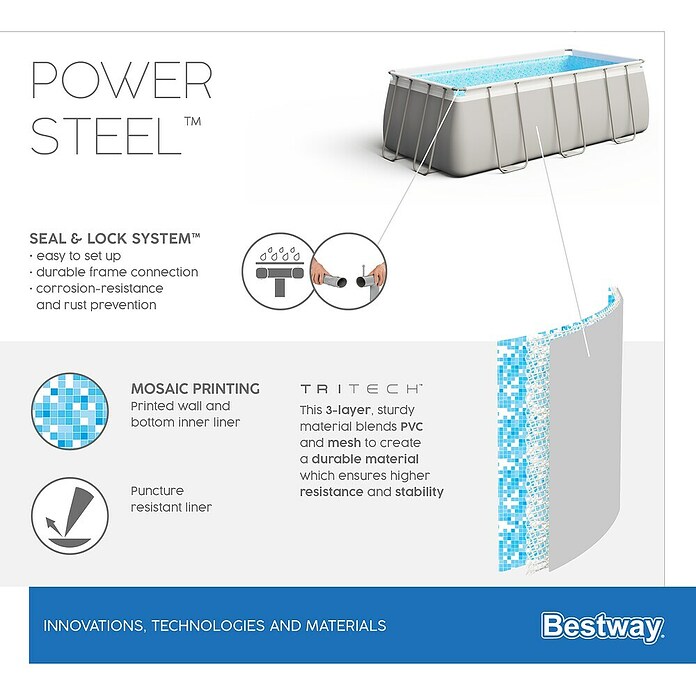 Bestway Opzetzwembad Steel Pro Max Set 488 (l x b x h: 488 x 244 x 122 cm, Grijs, 11.532 l) | BAUHAUS