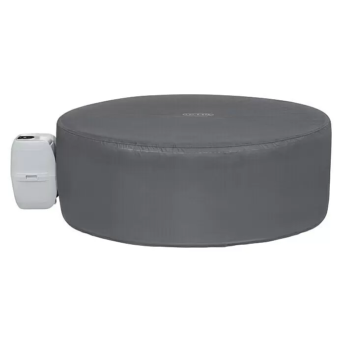 Bestway Lay-Z-Spa Pool-Abdeckplane - Passend für: Runde Whirlpools bis Ø x H: 196 x 71 cm - Grauer aufblasbarer Whirlpool mit angeschlossener weißer Steuerungseinheit.