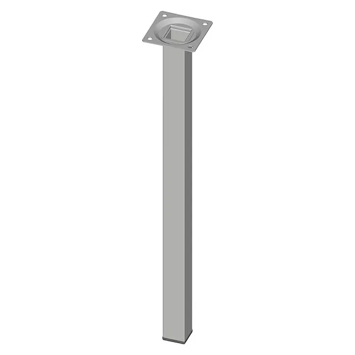 Element System Pata para muebles - L x An x Al: 2,5 x 2,5 x 40 cm, Capacidad de carga: 30 kg, Acero, Aluminio blanco - Imagen de una pata de mesa cuadrada plateada con placa de montaje, que ofrece una base estable y moderna para las mesas.