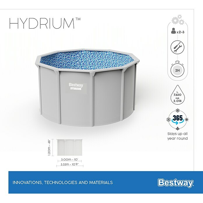 Bestway Opzetzwembad Hydrium Set 305 (Ø x h: 305 x 122 cm, Grijs, 7.630 l) | BAUHAUS