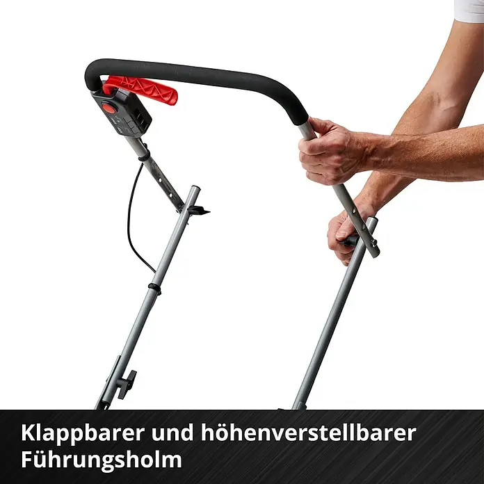 Einhell Power X-Change 18V Akku-Vertikutierer-Lüfter GC-SC 18/28 LI-SOLO - Anzahl Akkus: Ohne Akku, 18 V, Arbeitsbreite: 28 cm - Klappbarer und höhenverstellbarer Führungsholm. Flexibel einstellbarer Führungsholm für eine komfortable Nutzung des Produkts.
