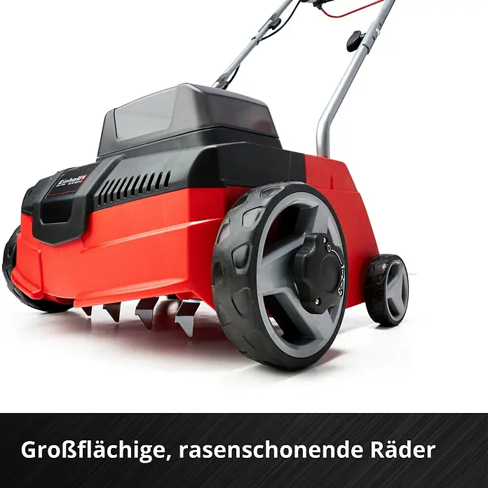 Einhell Power X-Change 18V Akku-Vertikutierer GC-SC 36/31 LI-SOLO EINHELL - Anzahl Akkus: Ohne Akku, 18 V, Arbeitsbreite: 31 cm - Der Einhell Rasenlüfter präsentiert sich mit grossflächigen und rasenschonenden Rädern.