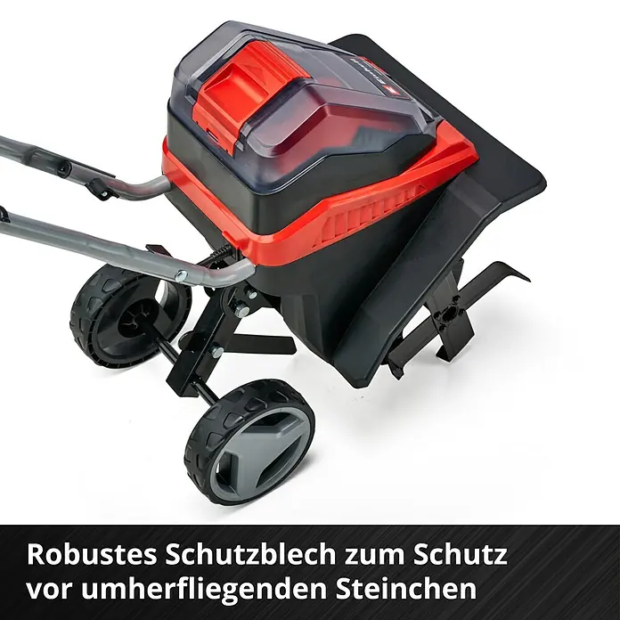 Einhell Power X-Change 18V Akku-Bodenhacke GE-CR 30 Li-Solo - Anzahl Akkus: Ohne Akku, Li-Ionen - Robustes Schutzblech schützt vor umherfliegenden Steinchen.