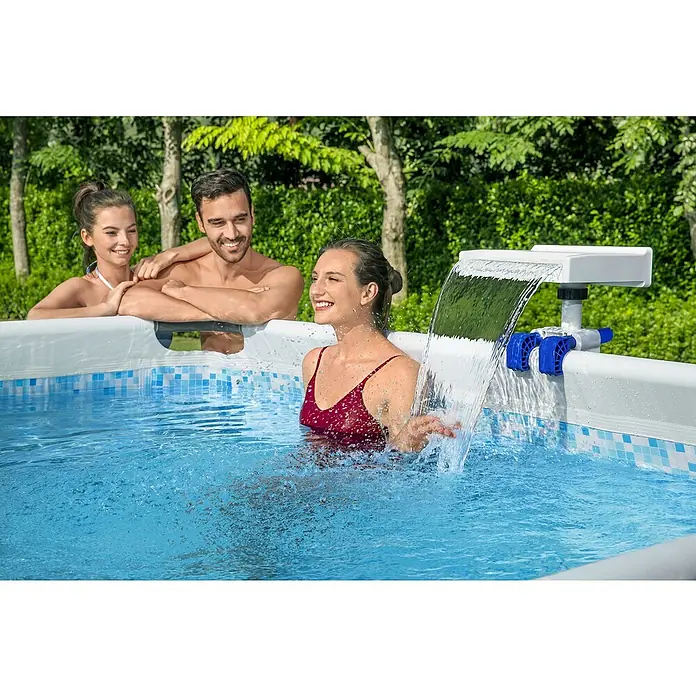 Bestway Schwalldusche - Passend für: Filtersysteme mit einer Durchflussrate von 2.006 l/h - 11.355 l/h, Durchmesser Anschluss: 32 mm - 38 mm - Ein erfrischender Pool mit einer innovativen Wasserfallfunktion, die für zusätzlichen Badespaß sorgt. Ideal für entspannte Sommertage im Garten.