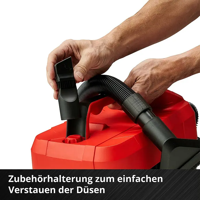 Einhell Power X-Change 18V Akku-Nass-Trockensauger TE-VC 18/10 Li-Solo - 18 V, Ohne Akku, Behältervolumen: 10 l - Zubehörhalterung für einfache Aufbewahrung der Düsen.
