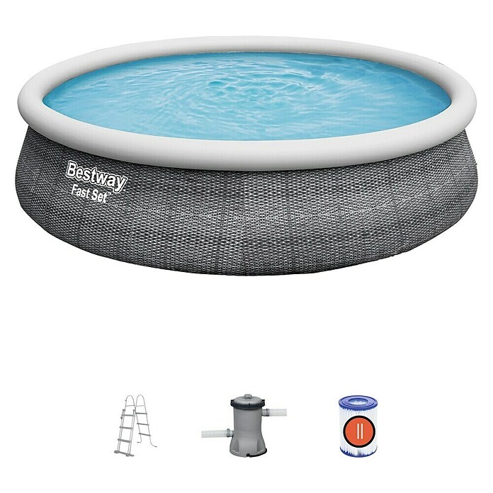 Bestway Opblaasbaar zwembad Fast Set Rotan 457x107 (Ø x h: 457 x 107 cm, Grijs, 12.362 l) | BAUHAUS