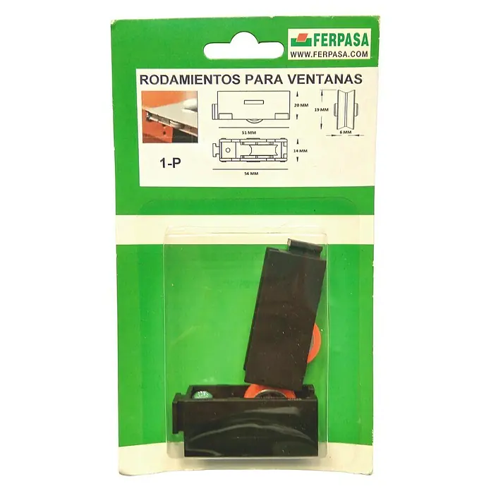Cojinete de bolas plástico 1-P - Diámetro: 19 mm, Ancho: 14 mm - Rodamientos para ventanas empaquetados de FERPASA, perfectos para un funcionamiento suave de las ventanas. Diseñados para un rendimiento duradero.
