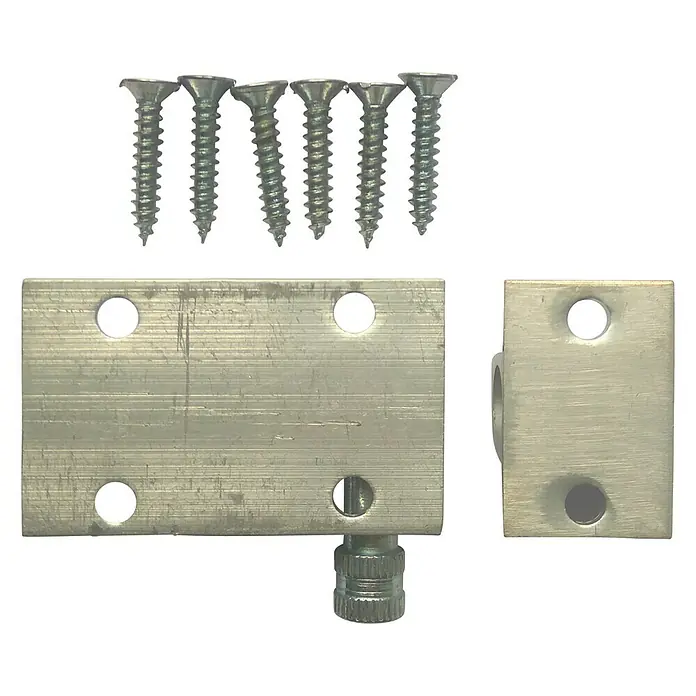 Cerradura adicional para ventanas - Largo: 60 mm, Aluminio, Plateado - Aquí está el juego de montaje de bisagras con tornillos. El juego incluye bisagras resistentes y tornillos a juego para una fácil instalación.