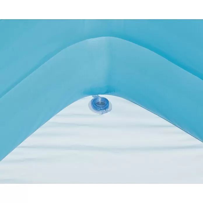 Bestway Planschbecken Beach Buddy - 140 x 140 x 114 cm, Mehrfarbig - Blauer aufblasbarer Pool mit einem Ablassstopfen am Boden.