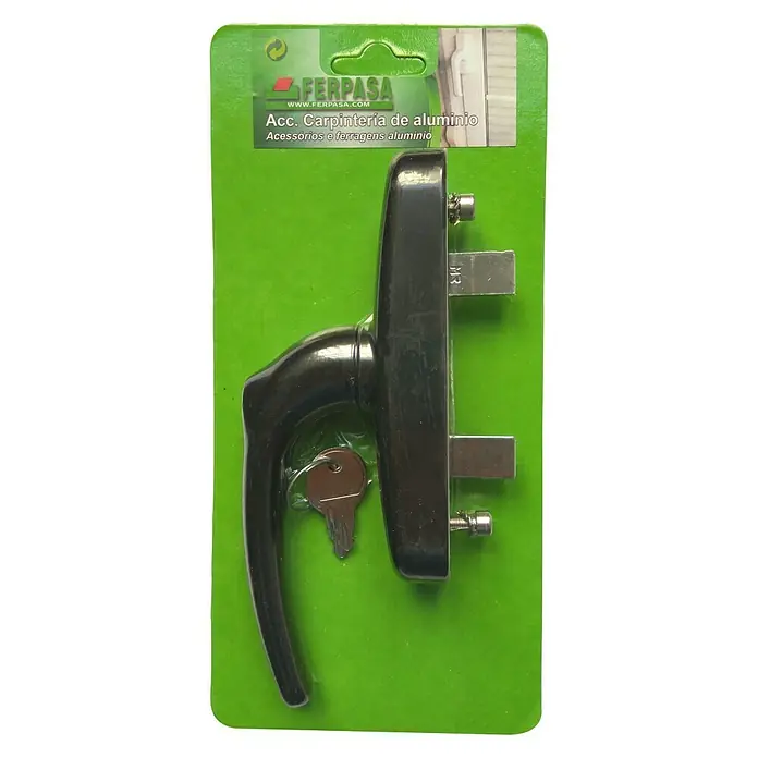 Manilla para ventana con llave - Largo: 170 mm, Negro, Aluminio - Manilla de aluminio para ventanas con llave, ideal para un cierre seguro y protección adicional en tu hogar.