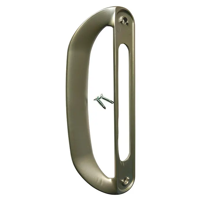 Tirador para puertas ovalado - Plateado - Primer plano de un tirador con dos tornillos, ideal para puertas correderas, con un diseño elegante.