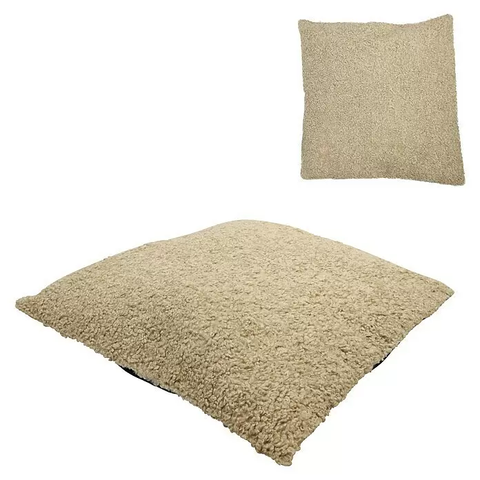 Kissen Teddy - Braun, 60 x 60 cm, 100 % Polyester - Beige Sherpa-Kissen mit einer plüschigen, strukturierten Oberfläche.