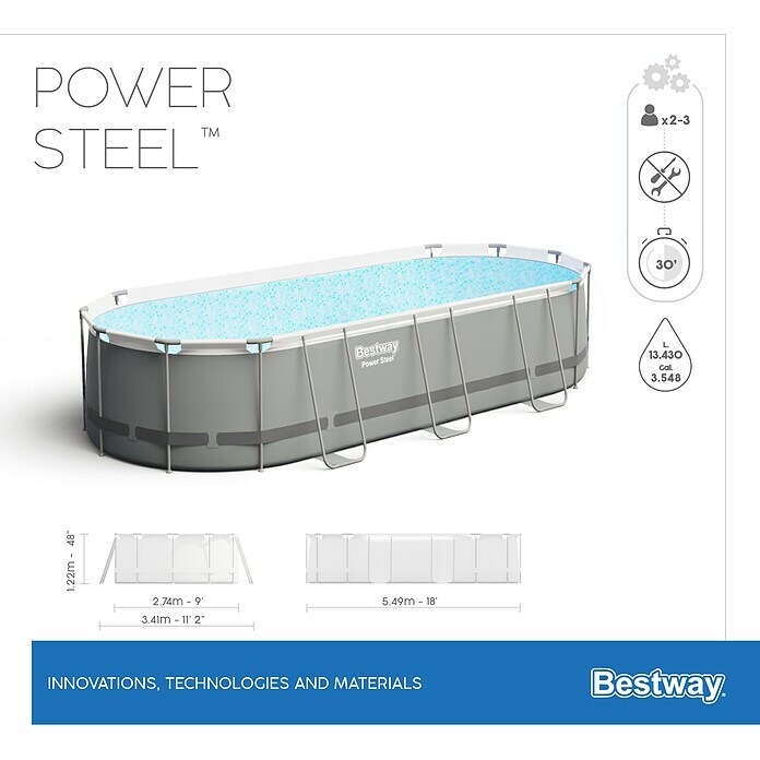 Bestway Opzetzwembad Steel Pro Max Set 549 (l x b x h: 549 x 274 x 122 cm, Grijs, 13.430 l) | BAUHAUS