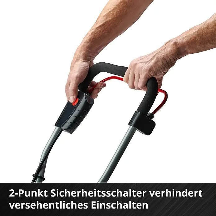 Einhell Power X-Change 18V Akku-Bodenhacke GE-CR 30 Li-Solo - Anzahl Akkus: Ohne Akku, Li-Ionen - Hände bedienen einen 2-Punkt Sicherheitsschalter, der unbeabsichtigtes Einschalten verhindert.