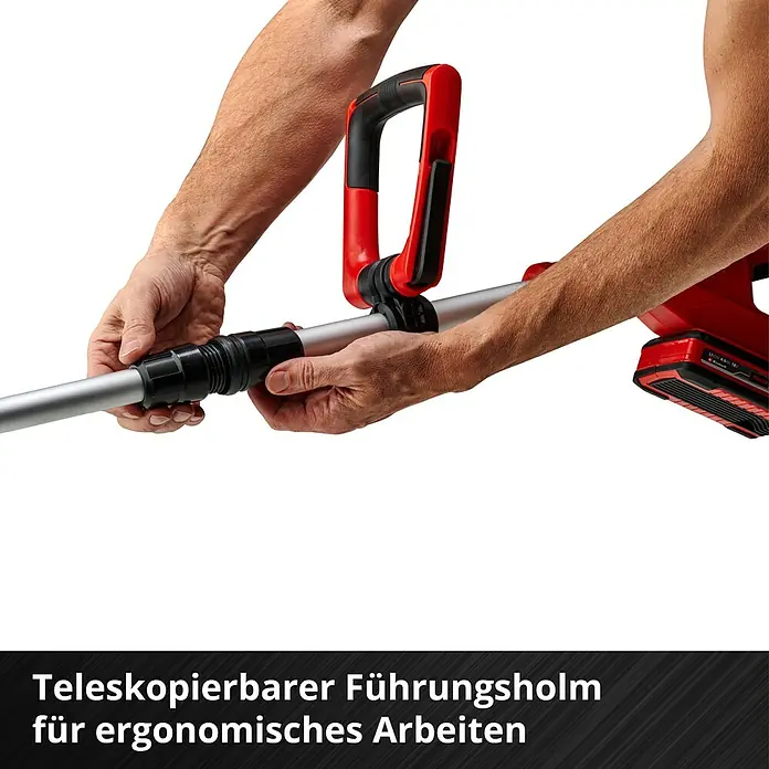 Einhell Power X-Change 18V Akku-Rasentrimmer GE-CT 18/28 Li-Solo - 18 V, 5.200 mAh, Ohne Akku, Schnittbreite Messer: 28 cm, Schnittbreite Faden: 28 cm - Verstellbarer Führungsholm für ergonomisches Arbeiten mit dem Einhell Werkzeug.