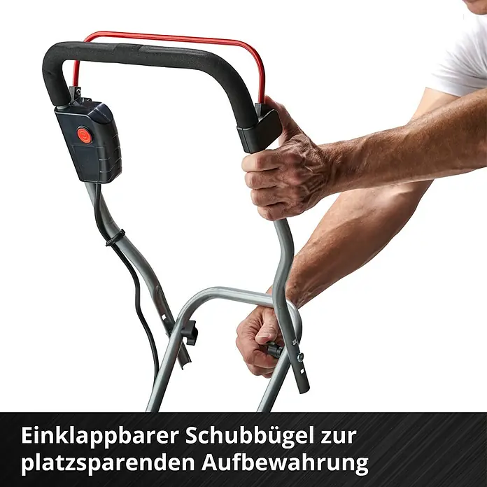 Einhell Power X-Change 18V Akku-Bodenhacke GE-CR 30 Li-Solo - Anzahl Akkus: Ohne Akku, Li-Ionen - Einklappbarer Schubbügel zur platzsparenden Aufbewahrung des Rasenmähers. Einfache Handhabung für komfortable Nutzung.