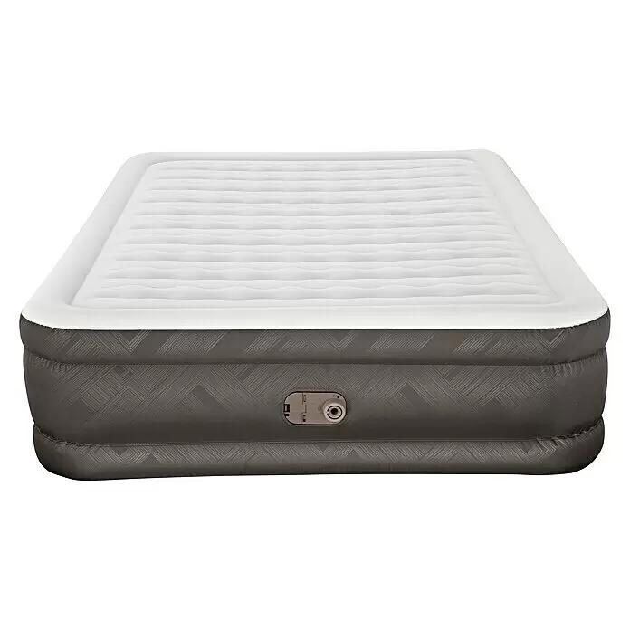 Bestway Luftbett Fortech - L x B x H: 203 x 152 x 46 cm, Integrierte Luftpumpe - Vollständig aufgeblasene dunkelgrau-weiße Luftmatratze mit texturierter Oberfläche und integrierter Elektropumpe.