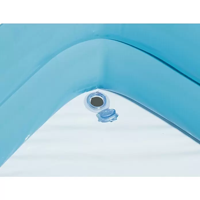 Bestway Planschbecken Beach Buddy - 140 x 140 x 114 cm, Mehrfarbig - Blaues aufblasbares Becken mit offenem Ablassstopfen und befestigter Kappe.