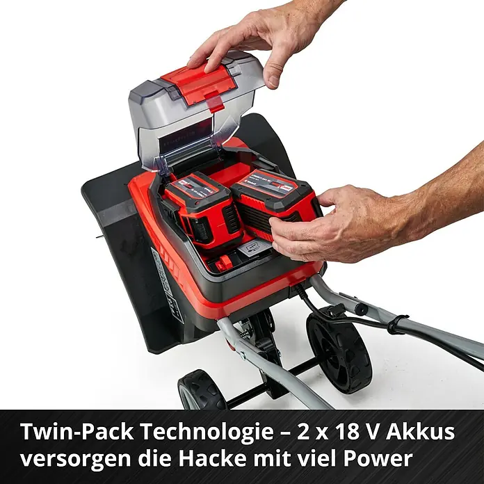 Einhell Power X-Change 18V Akku-Bodenhacke GE-CR 30 Li-Solo - Anzahl Akkus: Ohne Akku, Li-Ionen - Einhell Gartenfräse mit Twin-Pack Technologie – 2 x 18 V Akkus für viel Power beim Hacken.