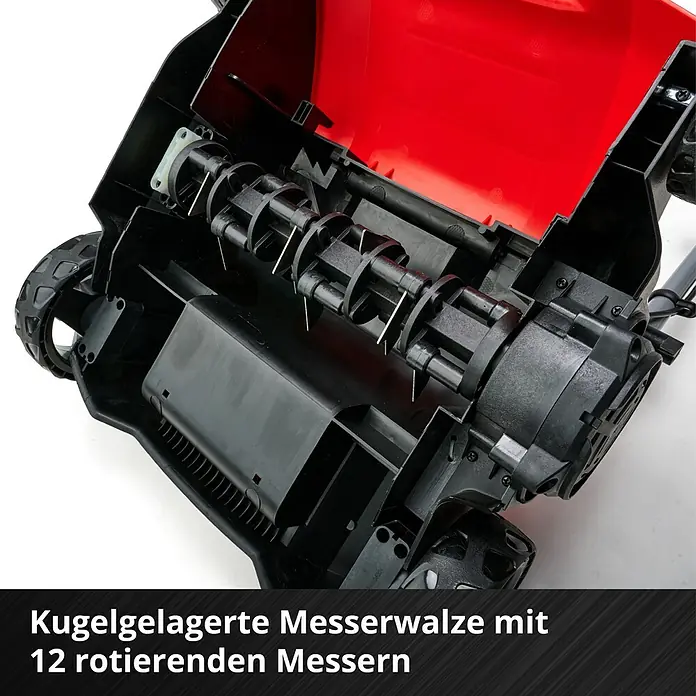 Einhell Power X-Change 18V Akku-Vertikutierer-Lüfter GC-SC 18/28 LI-SOLO - Anzahl Akkus: Ohne Akku, 18 V, Arbeitsbreite: 28 cm - Kugelgelagerte Messerwalze mit 12 rotierenden Messern, die eine präzise und effiziente Rasenpflege gewährleistet. Ideal für jeden Garten.
