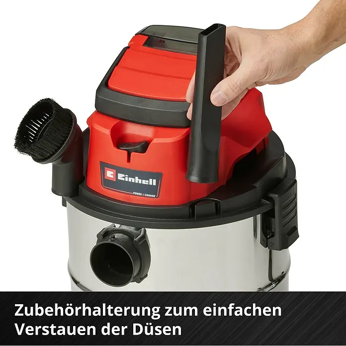 Einhell Power X-Change 18V Akku-Nass-Trockensauger TC-VC 18/20 Li-Solo - 18 V, Ohne Akku, Behältervolumen: 20 l - Einhell Akku-Nass-Trockensauger mit Zubehörhalterung zum einfachen Verstauen der Düsen.
