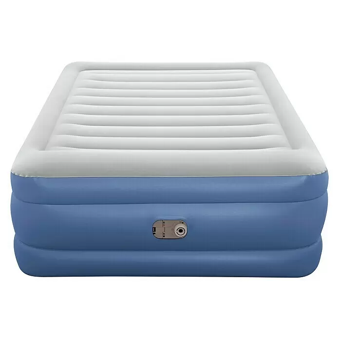 Bestway Luftbett Vento - L x B x H: 203 x 152 x 61 cm, Integrierte Luftpumpe - Blau-weißes aufblasbares Luftbett mit integrierter Pumpe/Ventil.