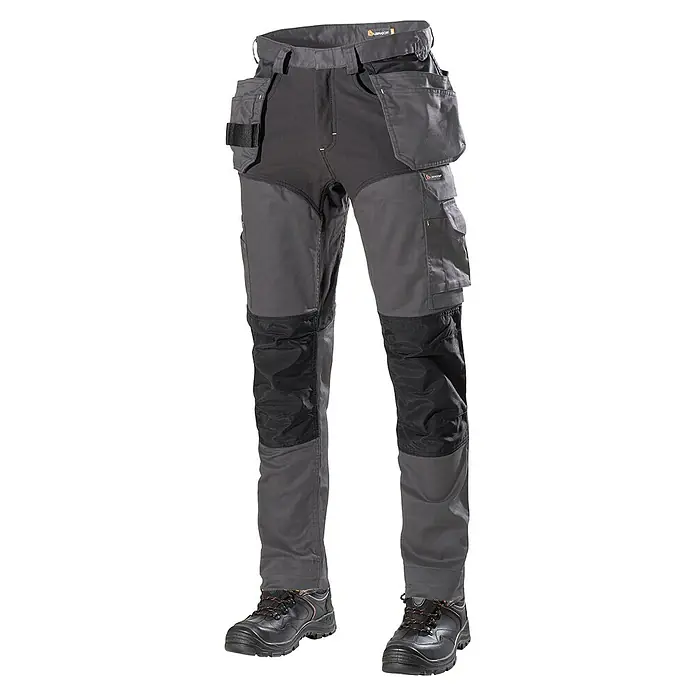 L.Brador Arbeitshose 1090PB - 56, Grau - Funktionelle Arbeitshose in Grau und Schwarz mit praktischen Taschen und Verstärkungen für den professionellen Einsatz.