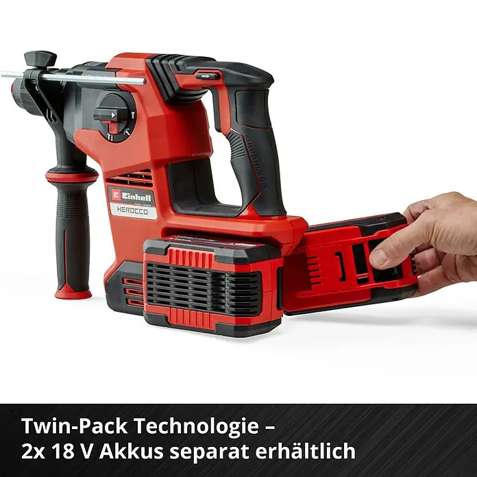 Einhell Professional Power X-Change 18V Akku-Kombihammer Herocco 36/28 - 18 V, Ohne Akku, 0 Ah, 3,2 J - Einhell Herocco Akku-Bohrhammer mit Twin-Pack Technologie und entnehmbarem Akku für kabellose Flexibilität auf der Baustelle.