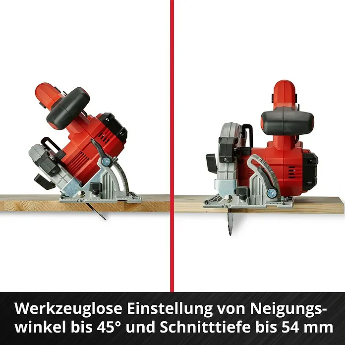 Einhell Power X-Change 18V Akku-Handkreissäge TE-CS 18/165-1 Li - Solo - 18 V, Ohne Akku, Leerlaufdrehzahl: 4.200 U/min - Werkzeuglose Einstellung der Einhell Handkreissäge für Neigungswinkel bis 45° und Schnitttiefe bis 54 mm.