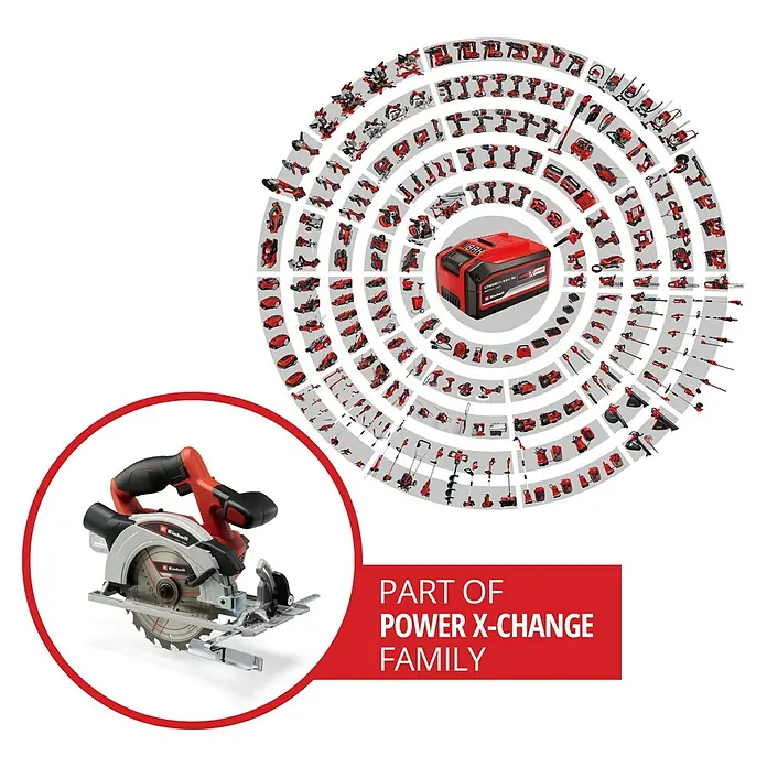 Einhell Power X-Change 18V Akku-Handkreissäge TE-CS 18/165-1 Li - Solo - 18 V, Ohne Akku, Leerlaufdrehzahl: 4.200 U/min - Kreissäge und Akku-System: Teil der Power X-Change Familie. Das flexible Akku-System für Haus und Garten mit über 250 Geräten.