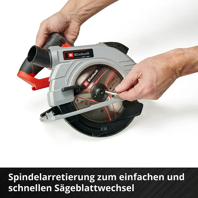Einhell Professional Power X-Change 18V Akku-Handkreissäge TE-CS 18/190 Li BL-Solo - 18 V, Ohne Akku, Leerlaufdrehzahl: 0 U/min - 3.800 U/min - Spindelarretierung am Einhell Akku-Handkreissäge zum einfachen und schnellen Sägeblattwechsel.