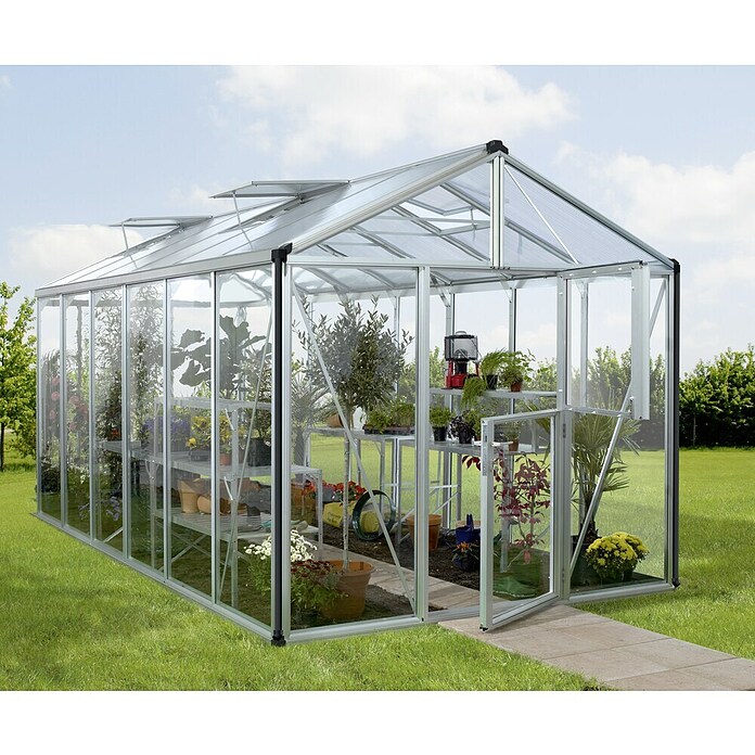 Vitavia Gewächshaus Zeus 11900 (4,63 x 2,56 x 2,5 m, Farbe: Aluminium, Einscheibensicherheitsglas (ESG), 3 mm)