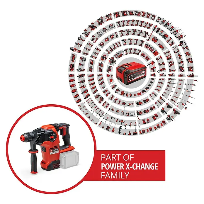 Einhell Professional Power X-Change 18V Akku-Kombihammer Herocco 36/28 - 18 V, Ohne Akku, 0 Ah, 3,2 J - Einhell Abbruchhammer mit Power X-Change Akku, Teil der Power X-Change Familie. Vielseitiges Werkzeug für Heimwerker und Profis.
