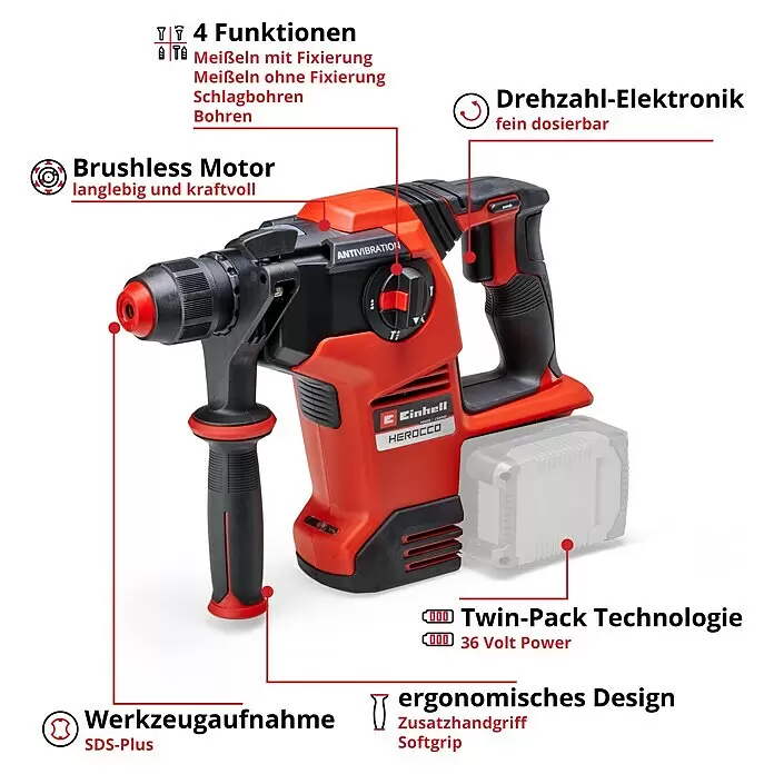 Einhell Professional Power X-Change 18V Akku-Kombihammer Herocco 36/2818 V, Ohne Akku, 3,2 J