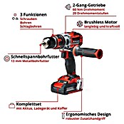 Einhell Power X-Change Akku-Schlagbohrschrauber TE-CD 18 Li-i BL (18 V, Li-Ionen, 2 Ah, 2 Akkus, Leerlaufdrehzahl: 0 U/min - 1.800 U/min)