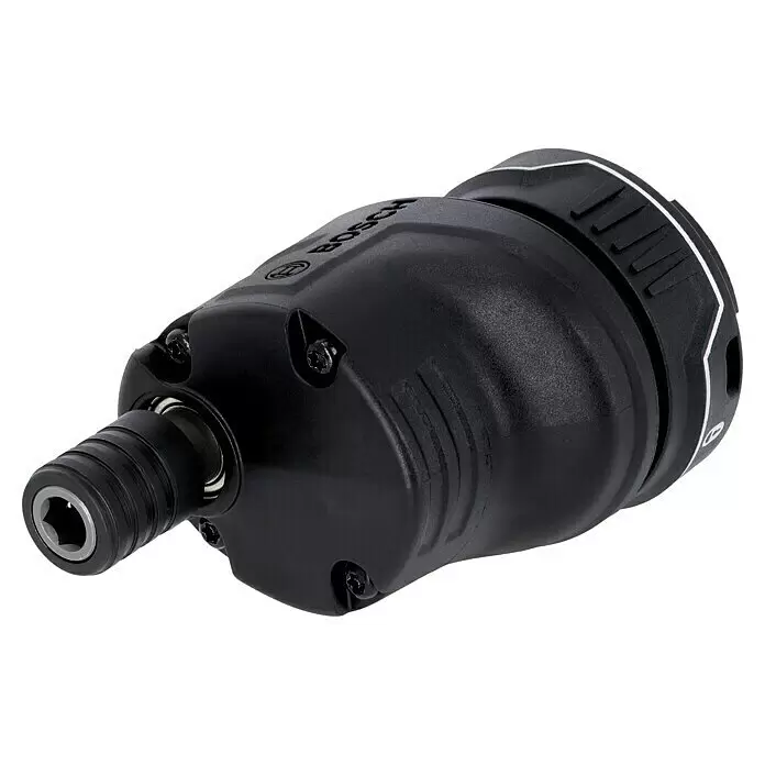 Bosch Professional Taladro atornillador de batería GSR 12V-15 FC - 12 V, 2 baterías, 2 Ah, 30 Nm, 11 pzs. - Accesorio de cabezal de taladro negro Bosch con portabrocas hexagonal y tornillos visibles.