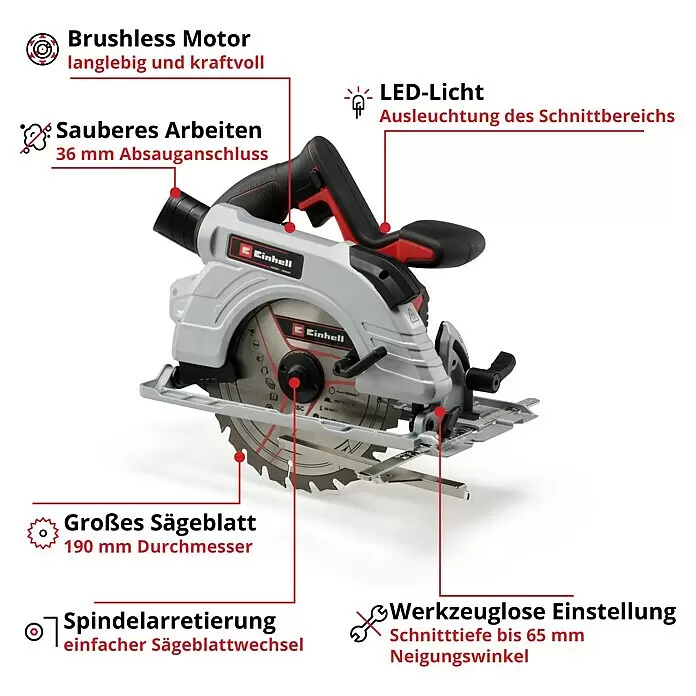 Einhell Professional Power X-Change 18V Akku-Handkreissäge TE-CS 18/190 Li BL-Solo18 V, Ohne Akku, Leerlaufdrehzahl: 0 U/min - 3.800 U/min Info