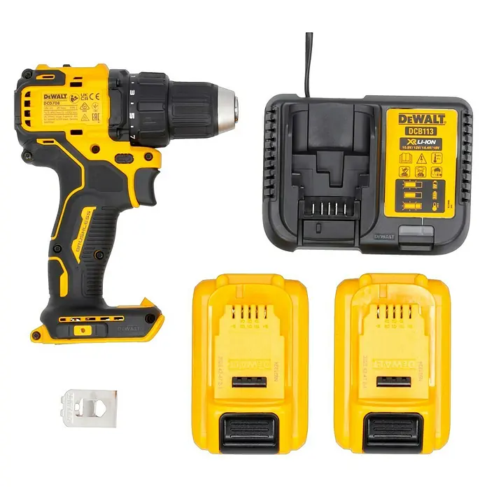 DeWalt XR 18V Akku-Bohrschrauber DCD708L2T - 18 V, 2 Akkus, 3 Ah, 65 Nm - Akkuschrauber-Set von DeWalt mit zwei Batterien, Ladegerät und Montagezubehör. Kompakt und leistungsstark für vielfältige Schraubarbeiten.