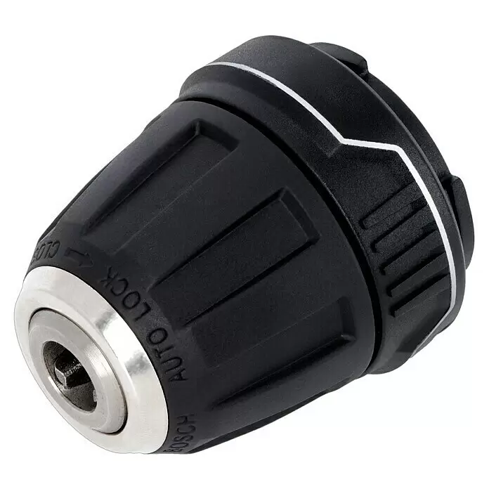 Bosch Professional Taladro atornillador de batería GSR 12V-15 FC - 12 V, 2 baterías, 2 Ah, 30 Nm, 11 pzs. - Portabrocas sin llave negro y plateado con marcas 'AUTO LOCK' y 'BOSCH'.