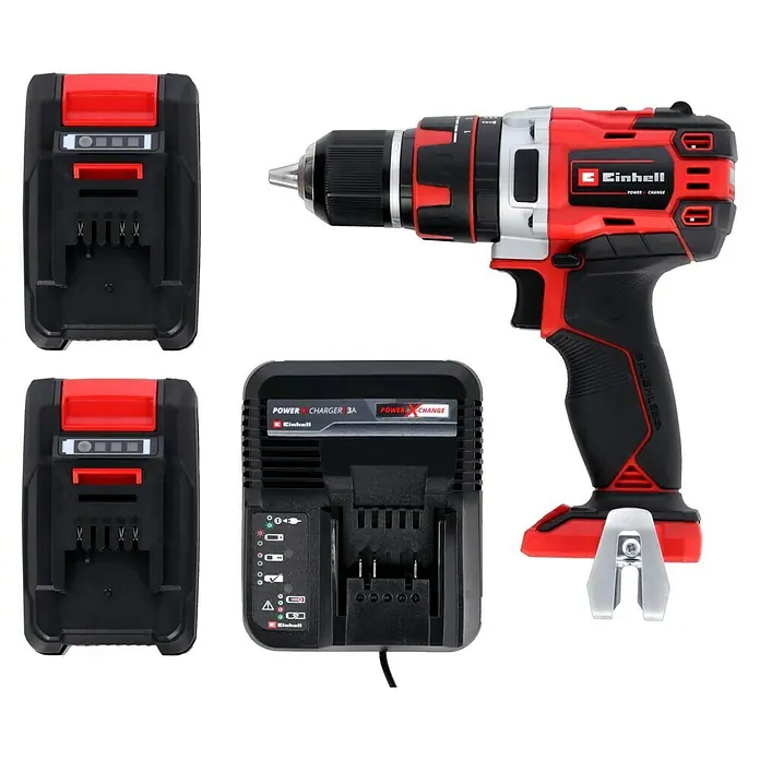 Einhell Professional PXC 18V Taladro atornillador percutor de batería TE-CD 18/50 Li-i BL - 18 V, 2 baterías, 2 Ah - 4 Ah, 50 Nm - Un kit de taladro atornillador inalámbrico Einhell con dos baterías y cargador, perfecto para aficionados al bricolaje y profesionales.