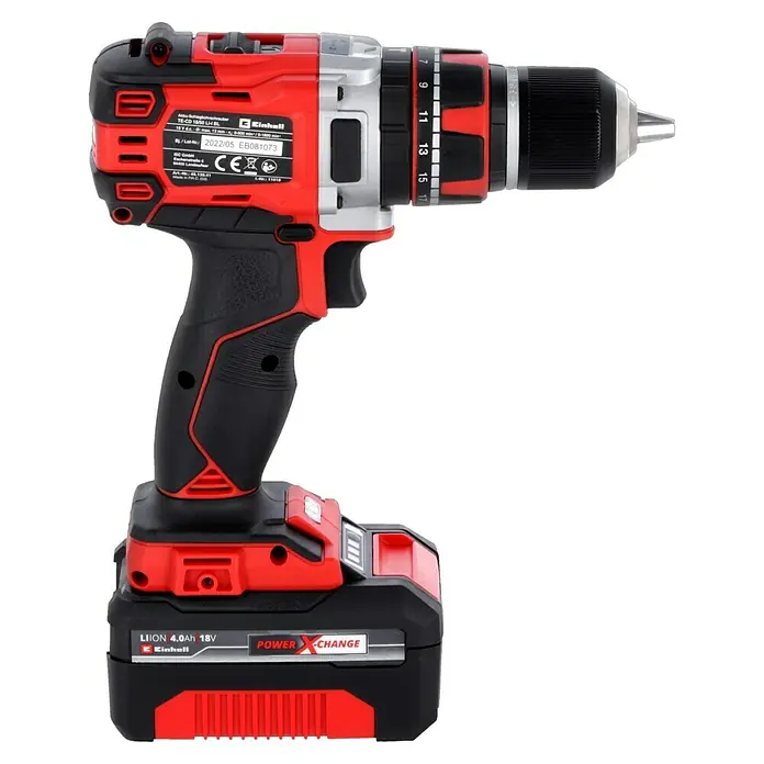 Einhell Professional PXC 18V Taladro atornillador percutor de batería TE-CD 18/50 Li-i BL - 18 V, 2 baterías, 2 Ah - 4 Ah, 50 Nm - Taladro atornillador inalámbrico Einhell TE-CD 18/50 Li-i BL con batería de Li-Ion de 4.0Ah 18V para atornillar y taladrar con potencia.