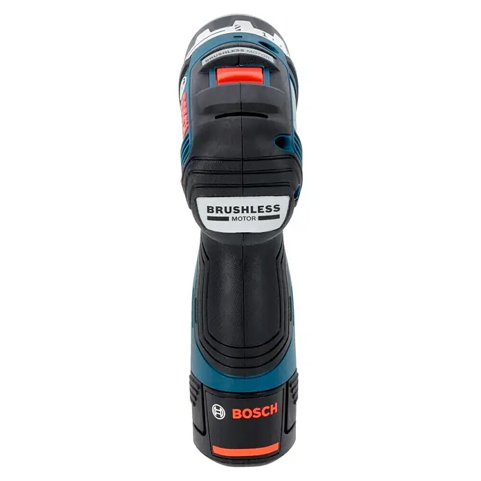 Bosch Professional Akku-Bohrschrauber GSR 12V-35 FC - 12 V, 2 Akkus, 3 Ah, 35 Nm, Inkl. 3 Aufsätze - Nahaufnahme eines Bosch Akku-Bohrschraubers mit Brushless-Motor, ideal für präzise Schraubarbeiten.